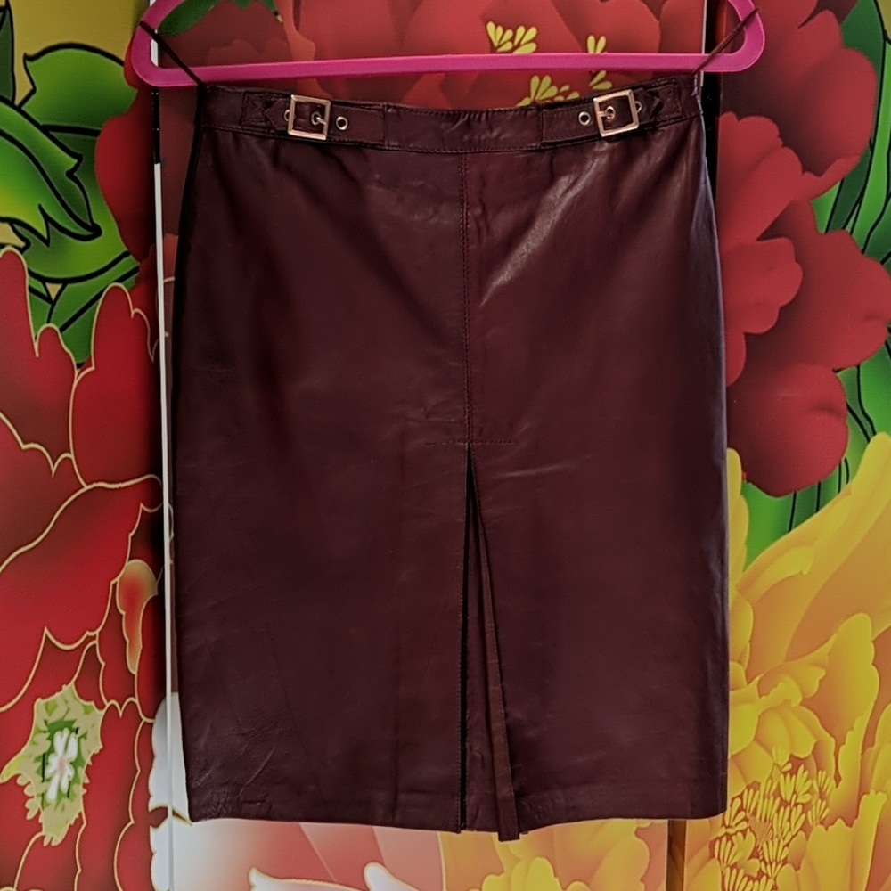 Kookai Maroon/Red Leather Knee length Skirt